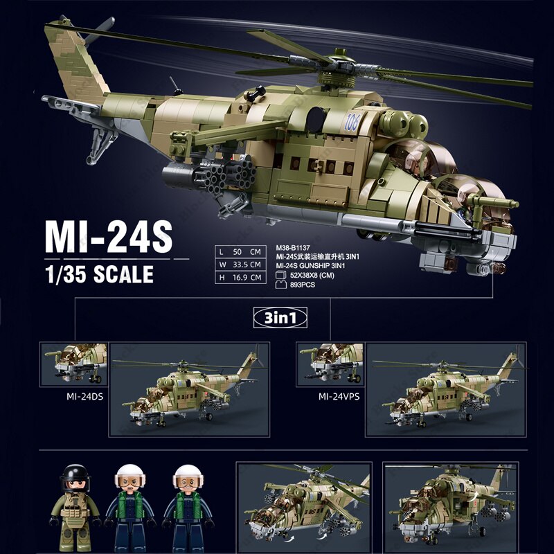 Military Russia Plane WW2 MI-24 Kamov Ka-52 Helicopter Building Blocks World War 2 Army Gunship Figure Bricks Model Kit Toys